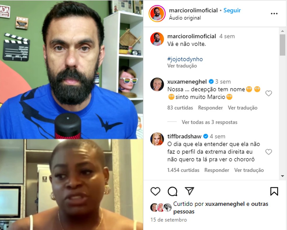 Xuxa comentou post de Marcio Rolim — Foto: Reprodução/Instagram