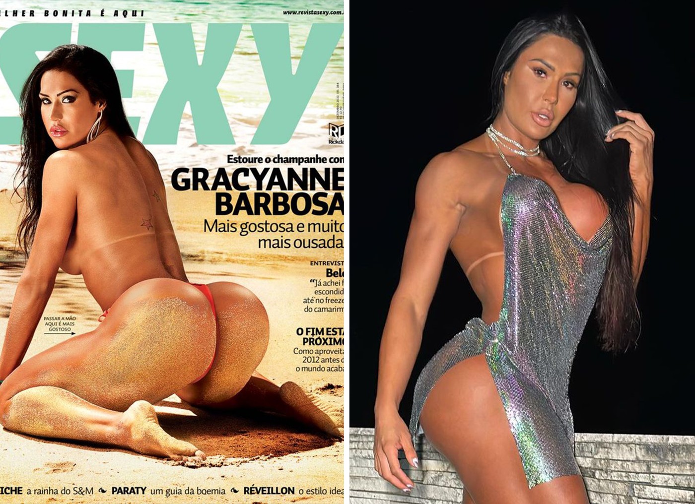 Gracyanne Barbosa em capa da 'Sexy', e nos dias de hoje — Foto: Divulgação/Sexy e Reprodução/Instagram