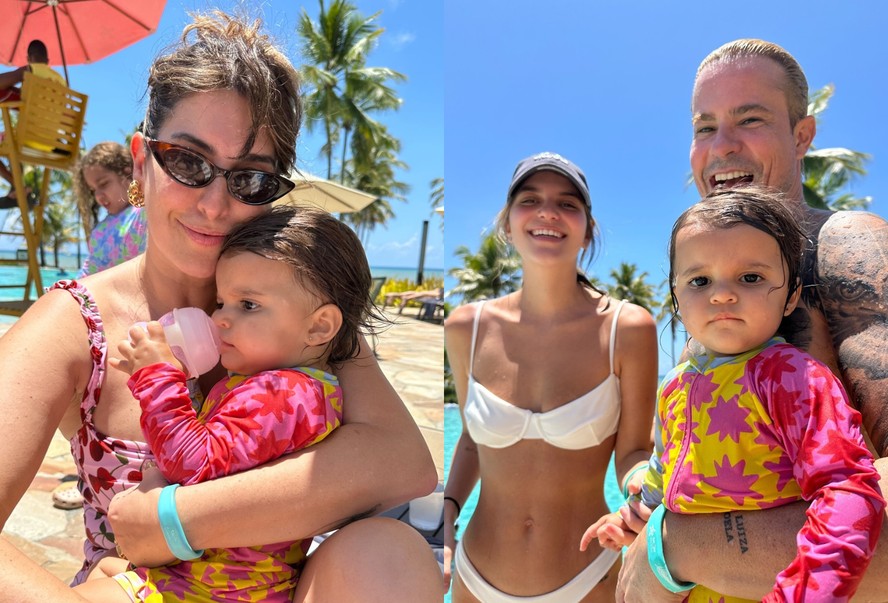 Fernanda Paes Leme, Maria Luiza e Paulo Vilhena em dia de praia
