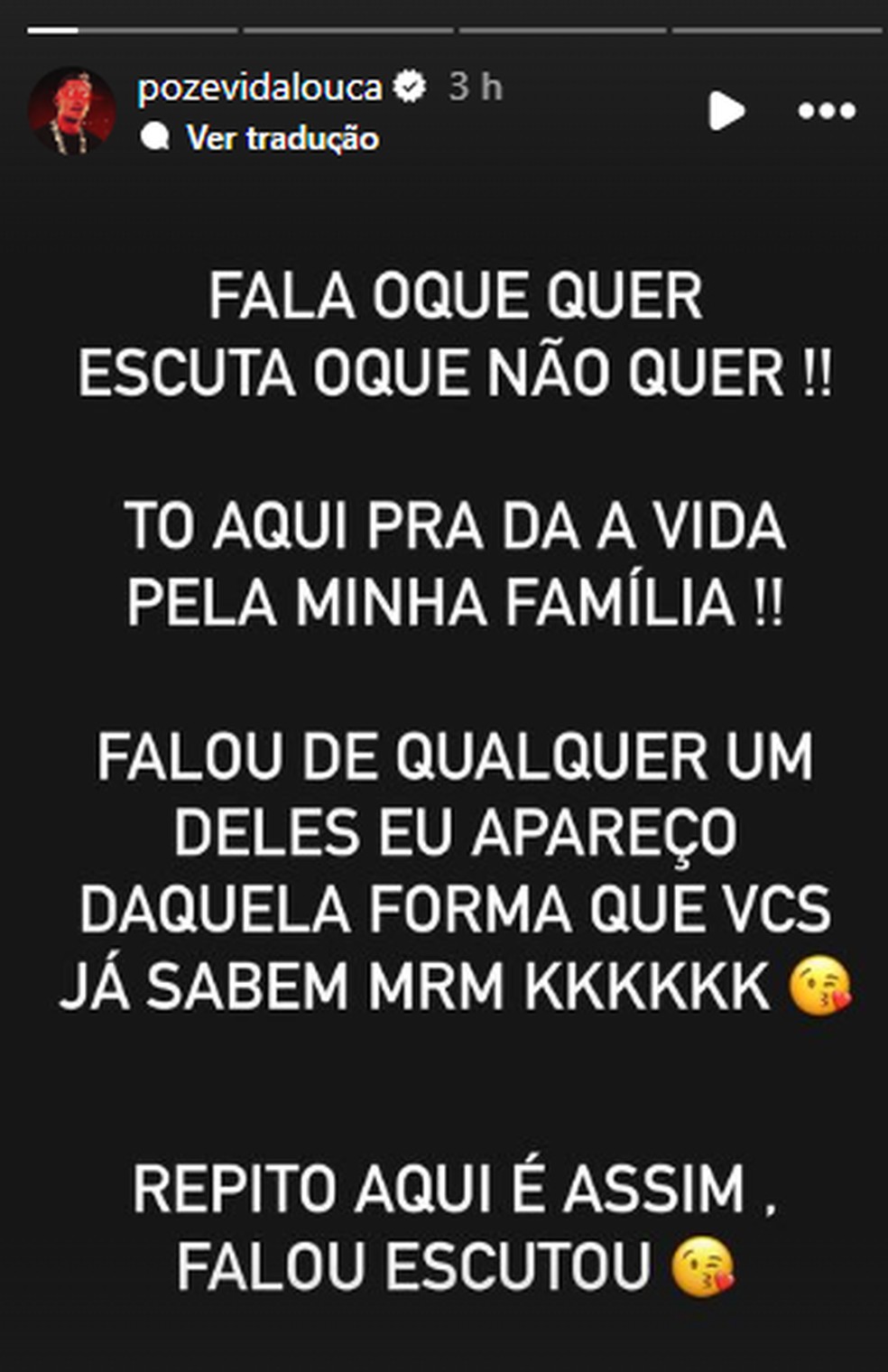 Post de MC Poze do Rodo — Foto: Reprodução/Instagram