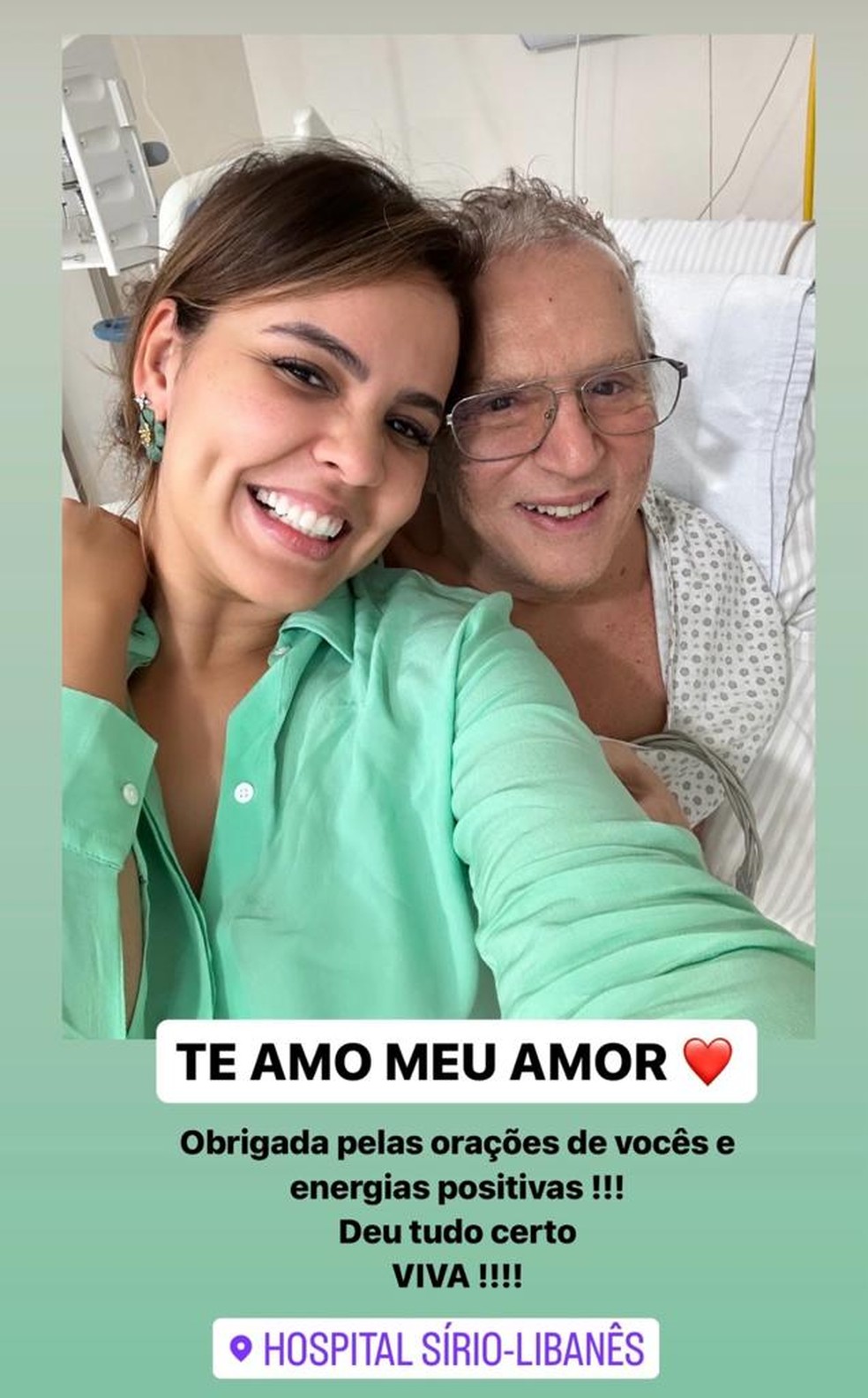 Renata de Nóbrega atualiza quadro de saúde de Carlos Alberto de Nóbrega — Foto: Reprodução/Instagram
