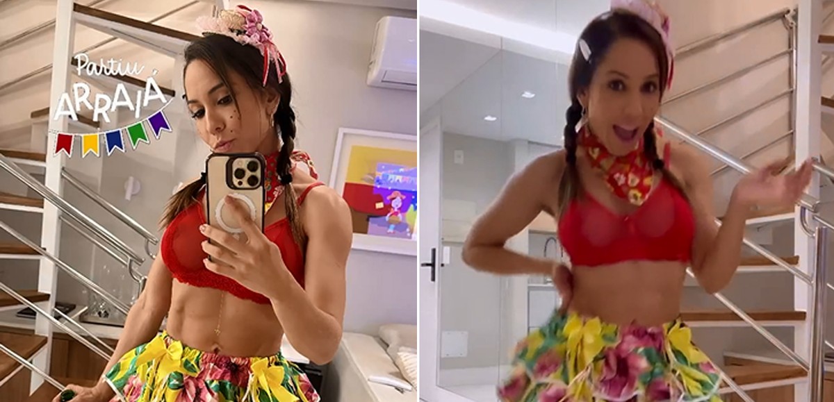 Mulher Melão dança de fio-dental, microssaia e sutiã transparente: 