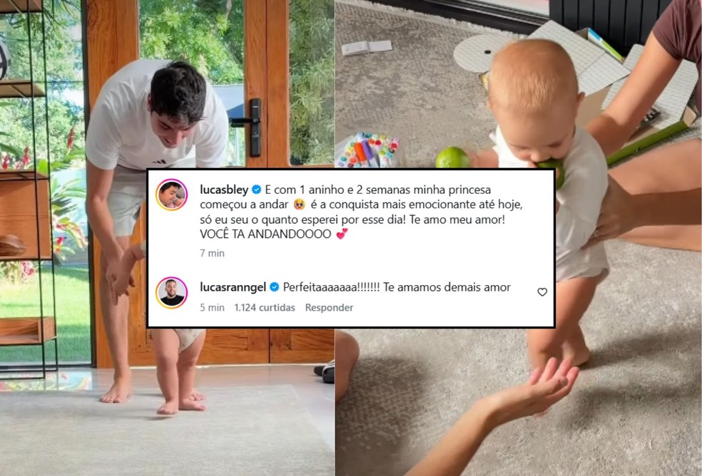 Lucas Rangel e o marido celebram os primeiros passos da filha, Mia — Foto: Reprodução/Instagram