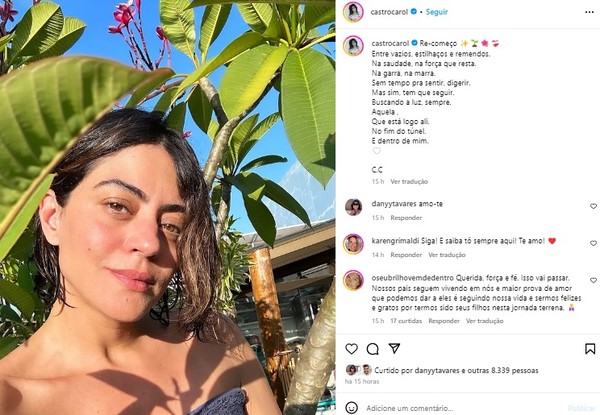 Carol Castro se diz 'entre vazios, estilhaços e remendos' após morte do pai