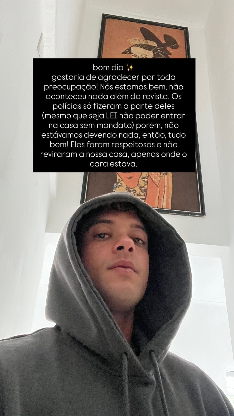 Ex-‘Estrela da Casa’, Nick Cruz relata susto após policiais armados invadirem residência — Foto: Reprodução/Instagram