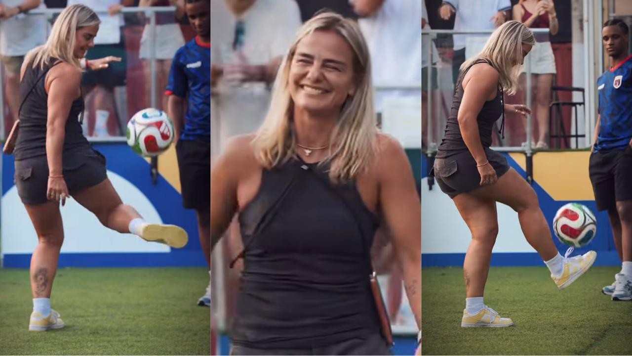 Milene Dominggues mostra habilidade em embaixadinhas: 