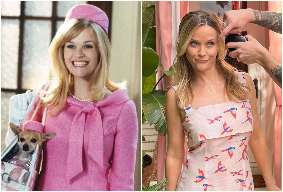 Reese Witherspoon em 'Legalmente Loira' e atualmente — Foto: Reprodução/Instagram