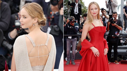 Após vestido nude, Jennifer Lawrence troca de look em Cannes e reaparece com vermelho fatal