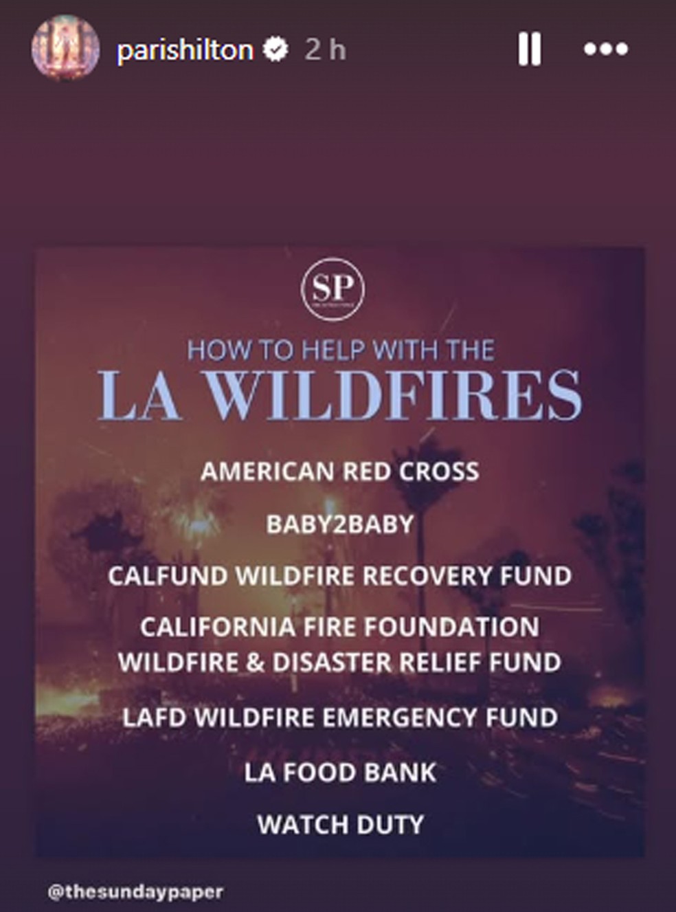 Paris Hilton se manifesta sobre incêndios na Califórnia — Foto: Reprodução