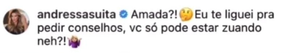 Andressa Suita comenta fala de Simaria — Foto: Reprodução do Instagram