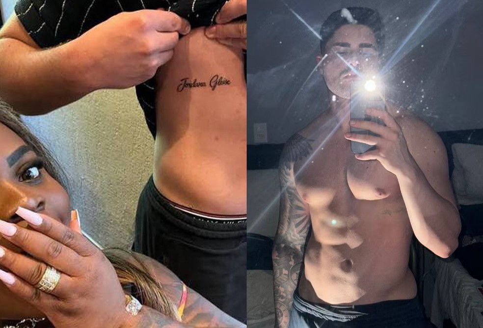 Antes e depois de tatuagem de Lucas Souza — Foto: Reprodução/Instagram