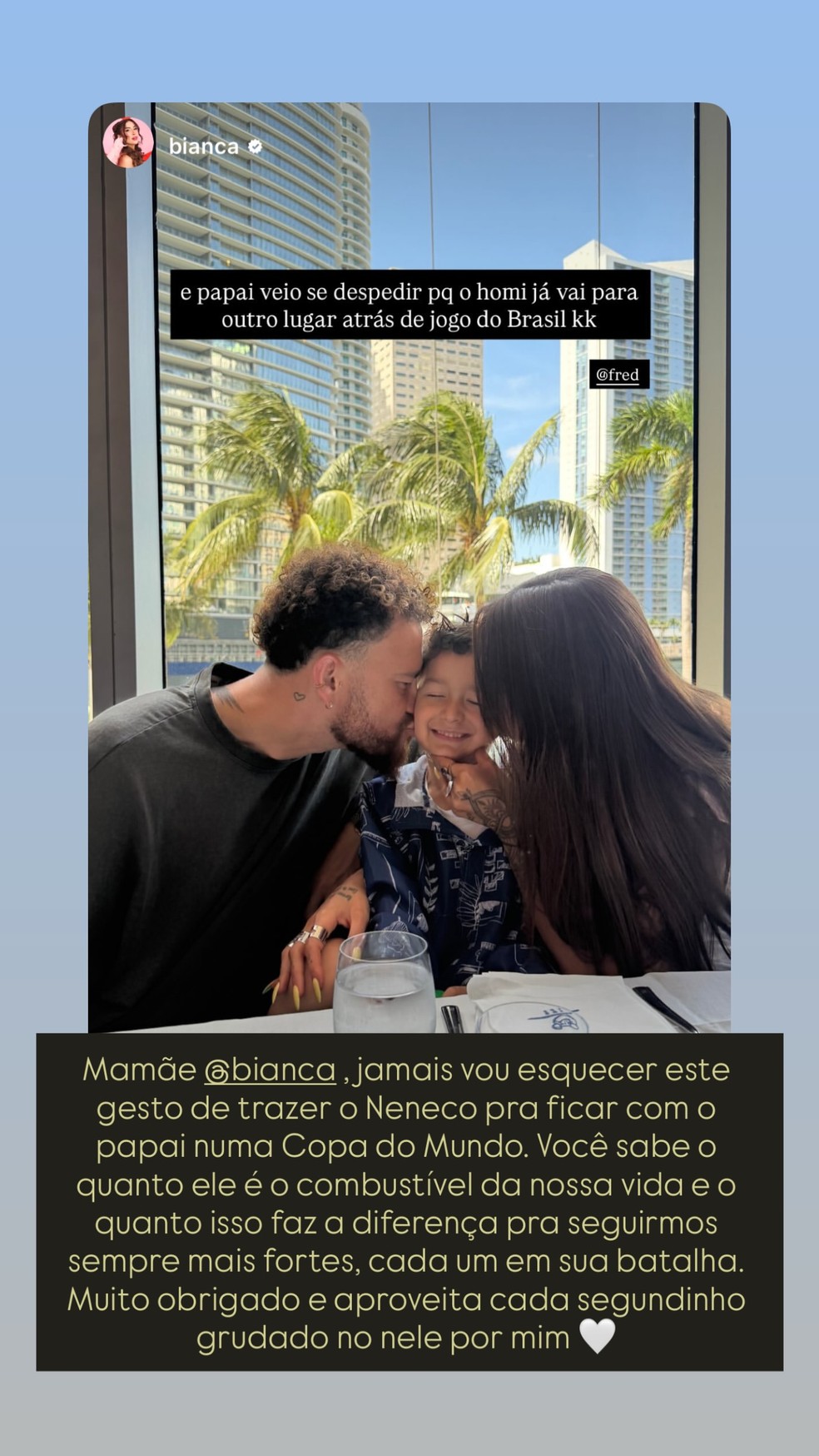 Story de Fred Bruno à Bianca Andrade — Foto: Reprodução/Instagram