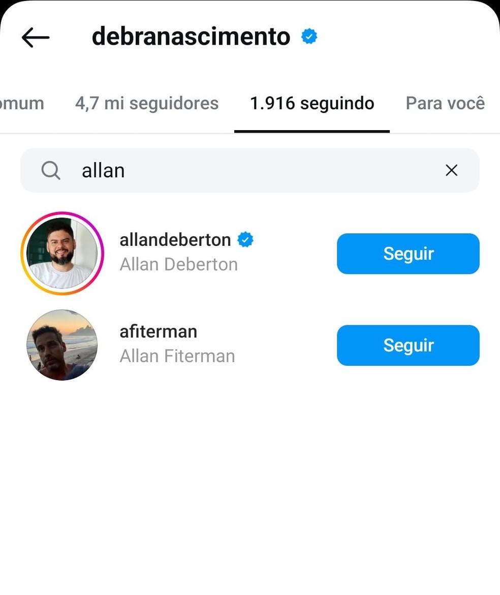 Débora Nascimento dá unfollow em Allan Souza Lima — Foto: Reprodução/Instagram