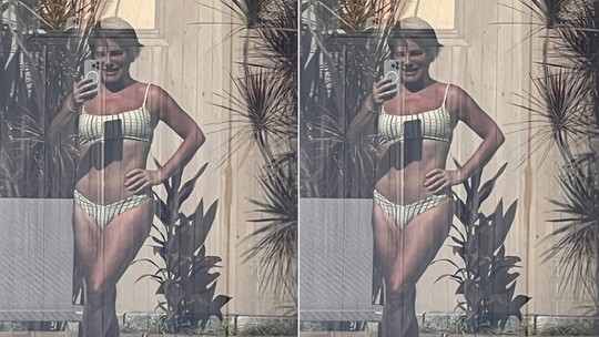 Gloria Pires posa de biquíni em domingo de sol e exibe boa forma