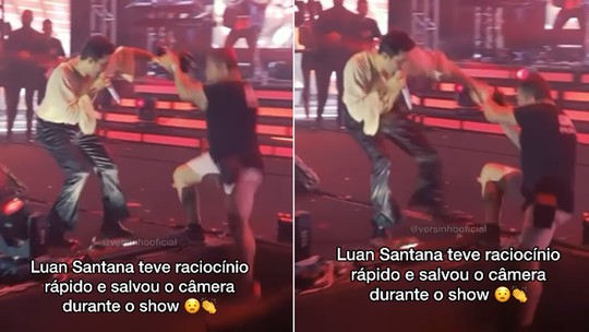 Luan Santana salva cameraman de queda feia do palco em show; vídeo