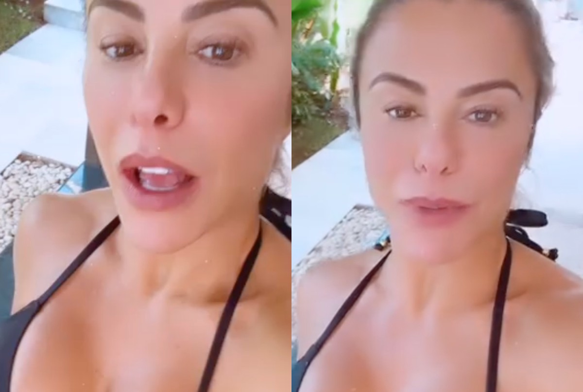 De biquíni, Poliana Rocha exibe corpão antes de renovar bronzeado; vídeo