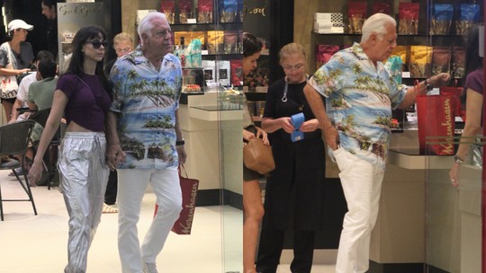 Antônio Fagundes passeia com a mulher em shopping do Rio de Janeiro