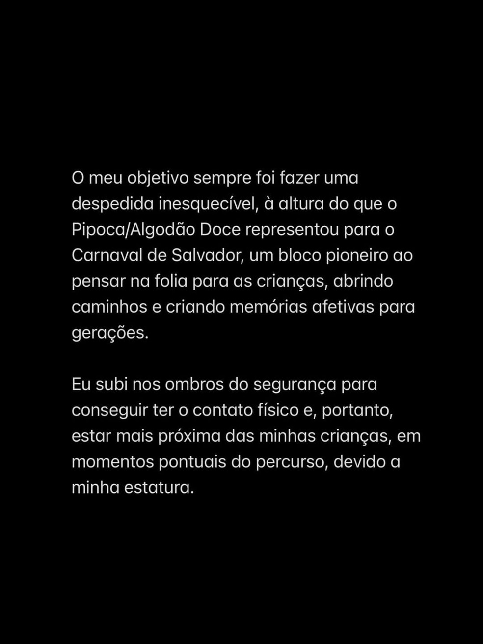 Carla Perez pede desculpas após repercussão de cena no Carnaval de Salvador — Foto: Reprodução/ Instagram