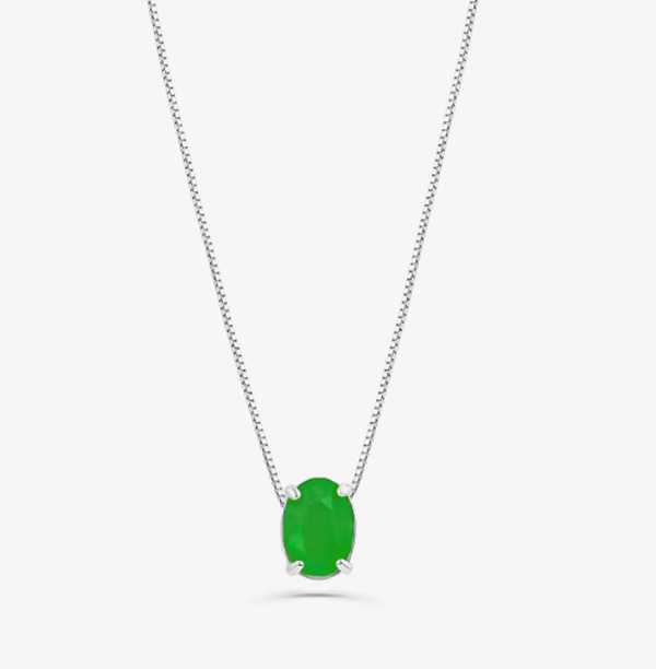 Pingente Oval com Quartzo Verde em Prata 925