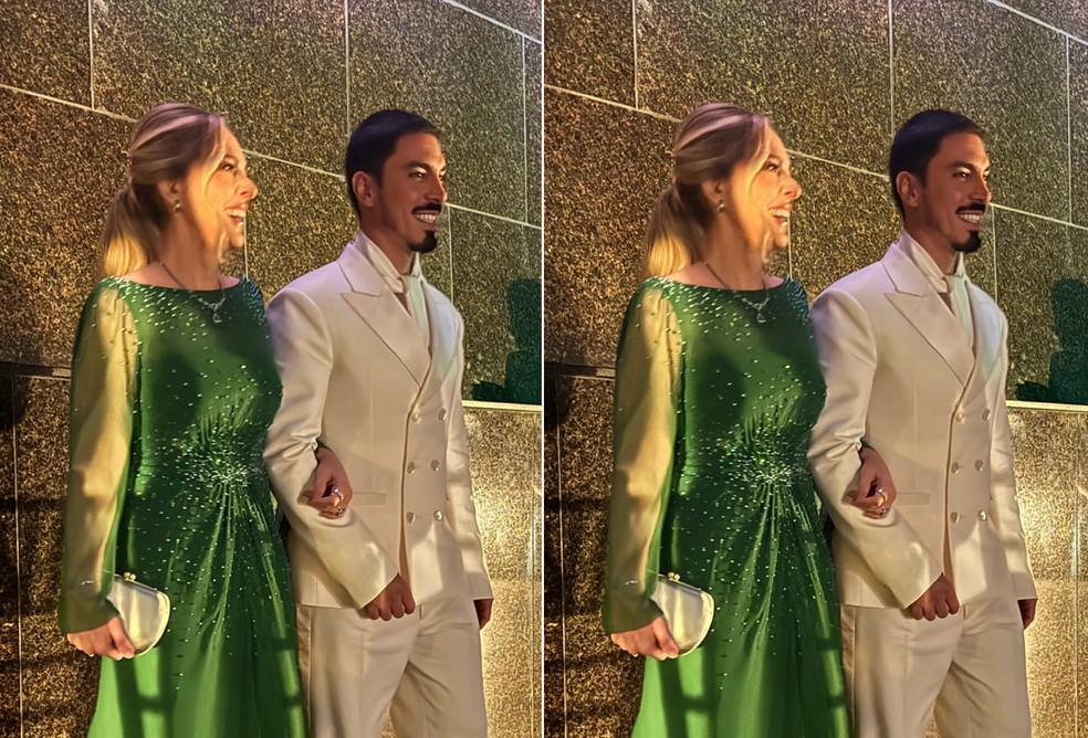 Gabriel David e sua mãe, Fabiola David, no casamento do empresário com Giovanna Lancellotti — Foto: Reprodução Instagram