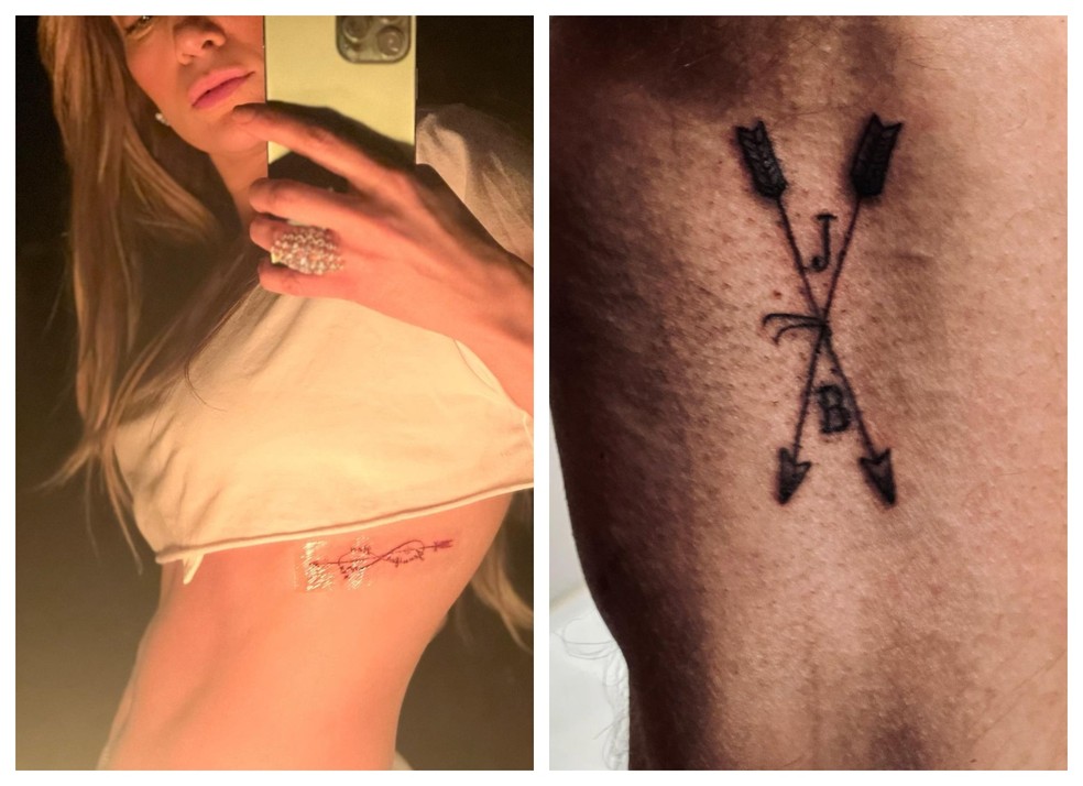 Tatuagens de Jennifer Lopez e Ben Affleck — Foto: Instagram