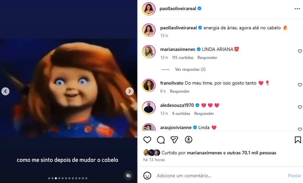 Solteira e ruiva, Paolla Oliveira tira onda com novo visual e posta memes — Foto: Reprodução/Instagram