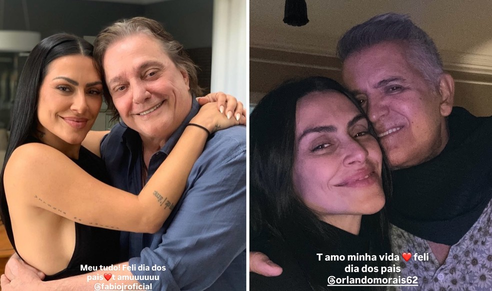 Cleo Pires com o pai, Fábio Jr, e o padrato, Orlando Morais — Foto: Reprodução/Instagram