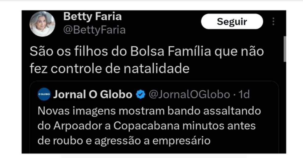 O comentário de Betty Faria — Foto: Reprodução Twitter