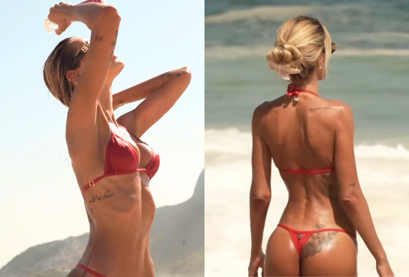 De fio-dental, Yasmin Brunet renova o bronzeado em praia do Rio; vídeo