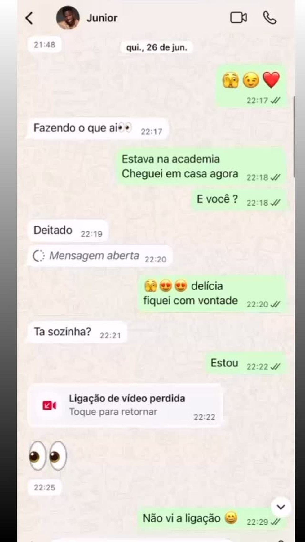 Modelo compartilha mensagens que teria trocado com Vini Jr. — Foto: Reprodução/Instagram