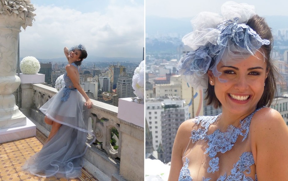 Vestido de noiva azul de Patrícia (Maria Casadevall) em Amor à Vida (Globo, 2013) — Foto: TV Globo