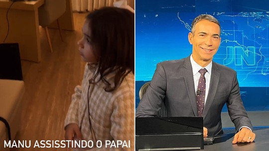 Filha de 4 anos de Cesar Tralli reage ao ver o pai no 'Jornal Nacional'; assista