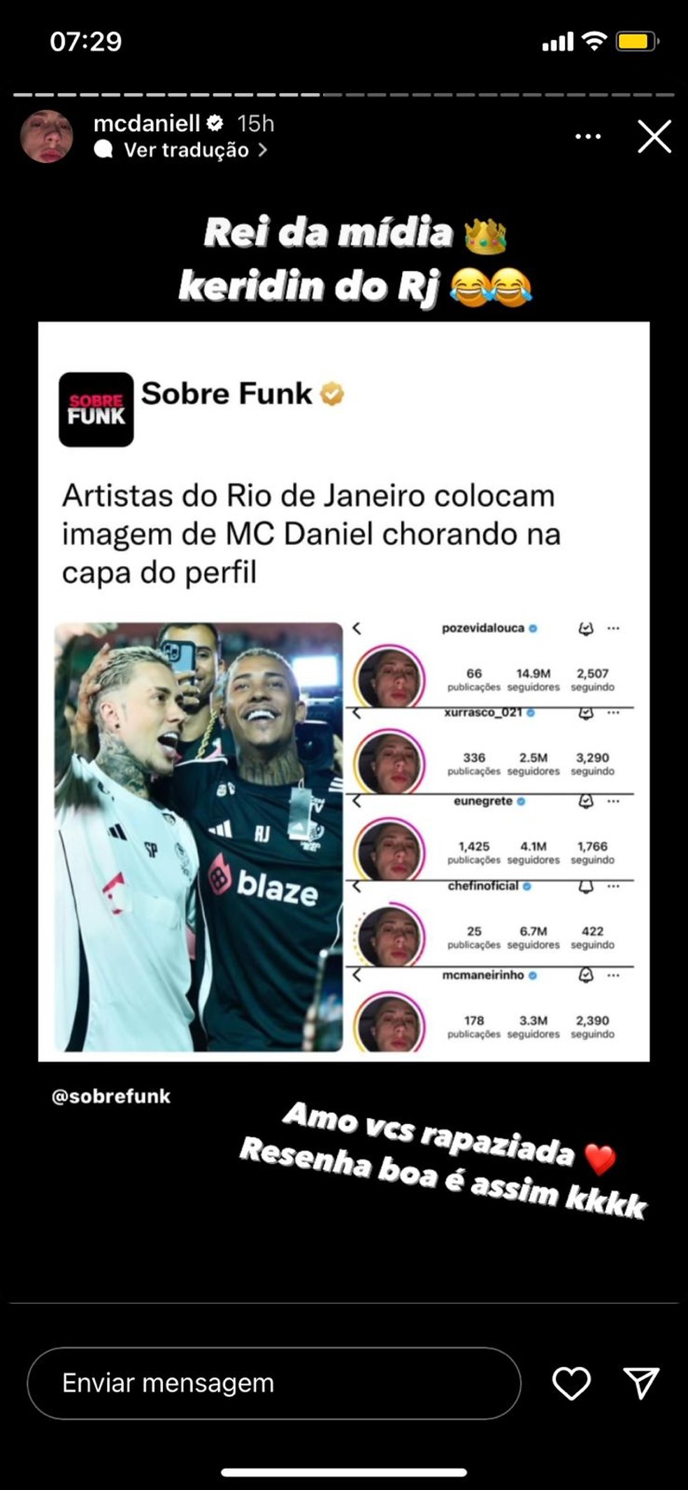 Choro De Mc Daniel Vira Foto De Perfil De Funkeiros Após Derrota Em