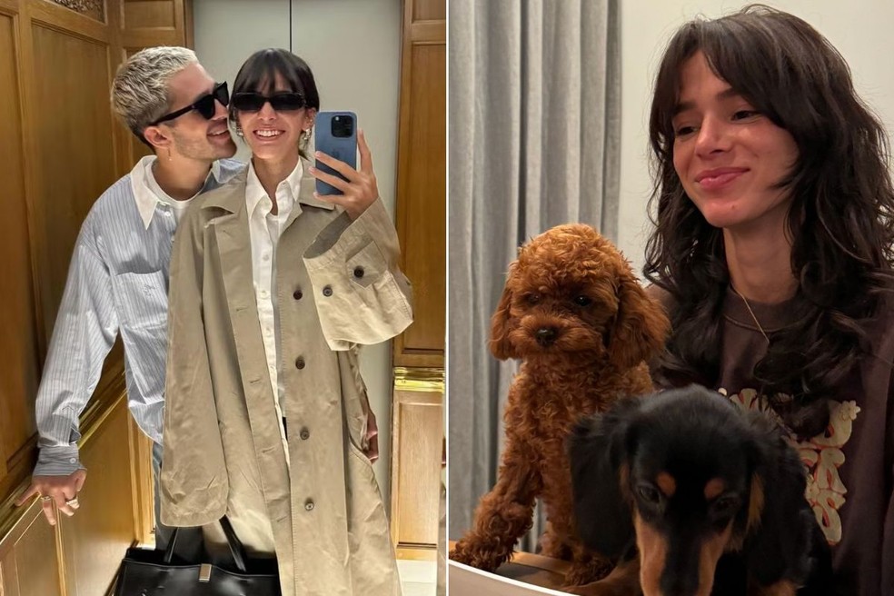 João Guilherme, Bruna Marquezine e cachorros de estimação, Chihiro e Haku — Foto: Reprodução/Instagram