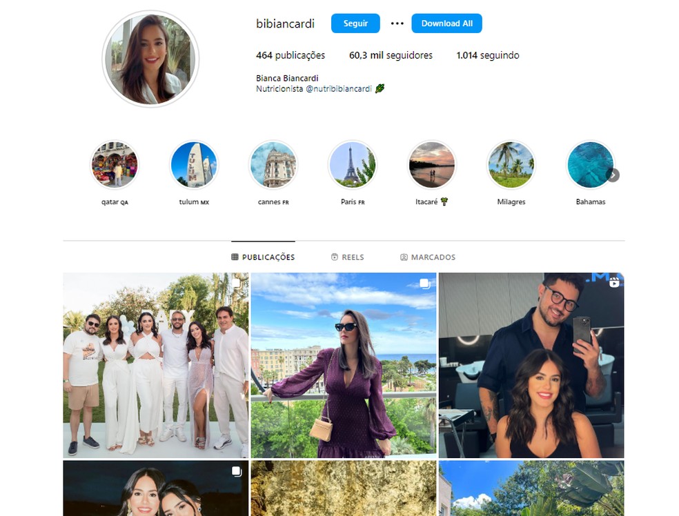 Perfil de Bianca Biancardi com 66 mil seguidores — Foto: Reprodução/Instagram