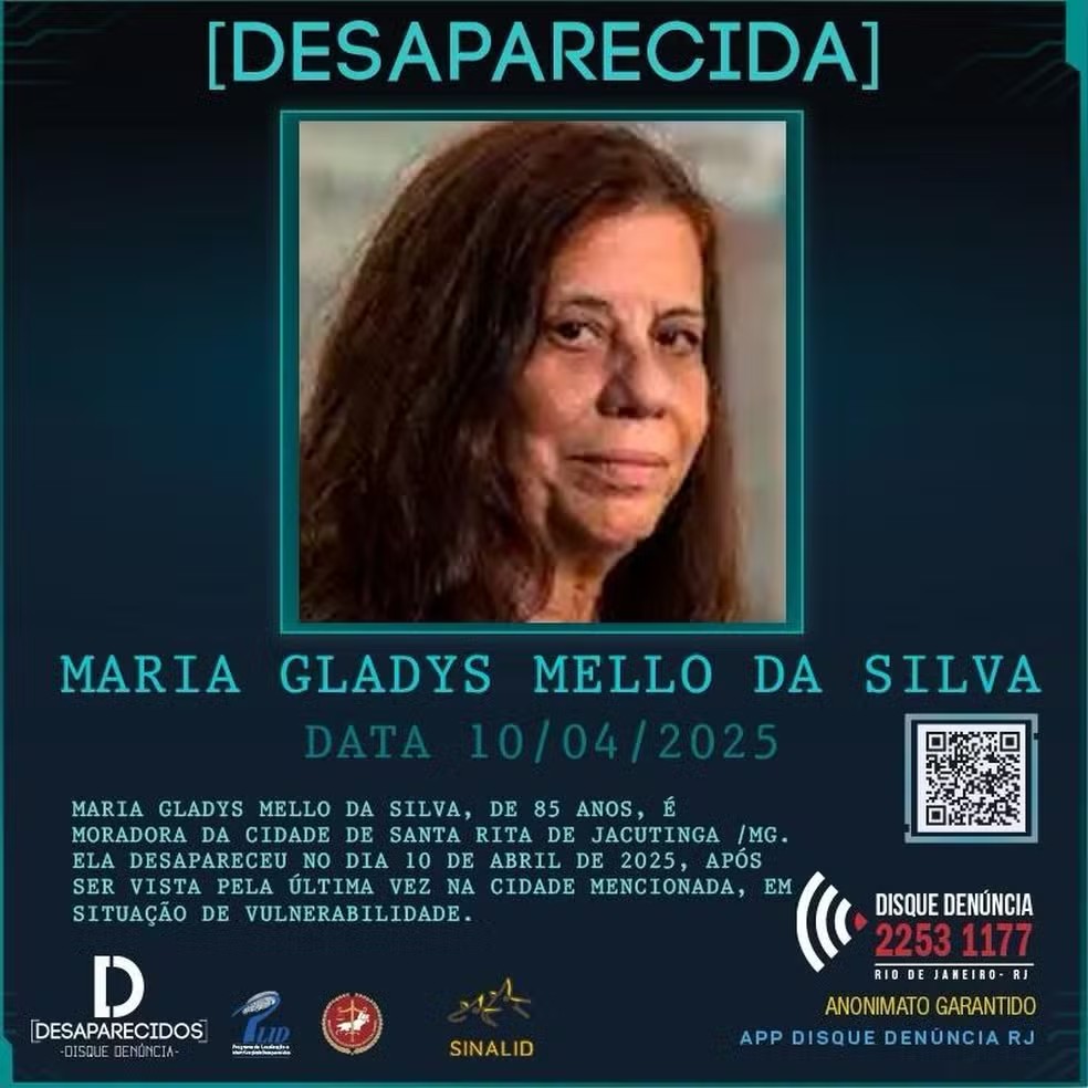 Disque denúncia do RJ pede informações sobre a atriz Maria Gladys — Foto: Divulgação