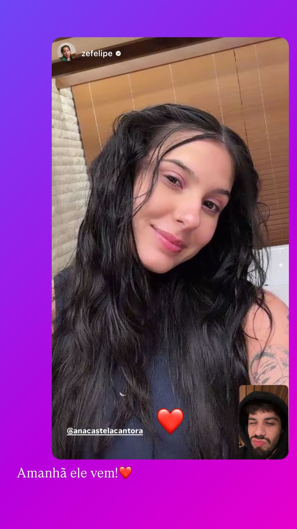 Ana Castela fala com Zé Felipe após show debaixo de temporal — Foto: Reprodução/Instagram
