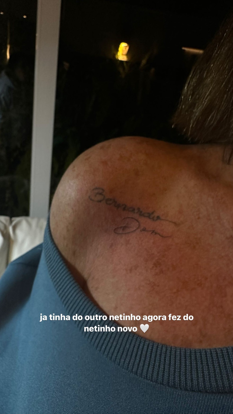 Mãe de LIpe Ribeiro tatua homenagem ao neto Dom — Foto: Instagram