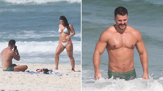 Priscila Fantin e Bruno Lopes curtem dia de praia
