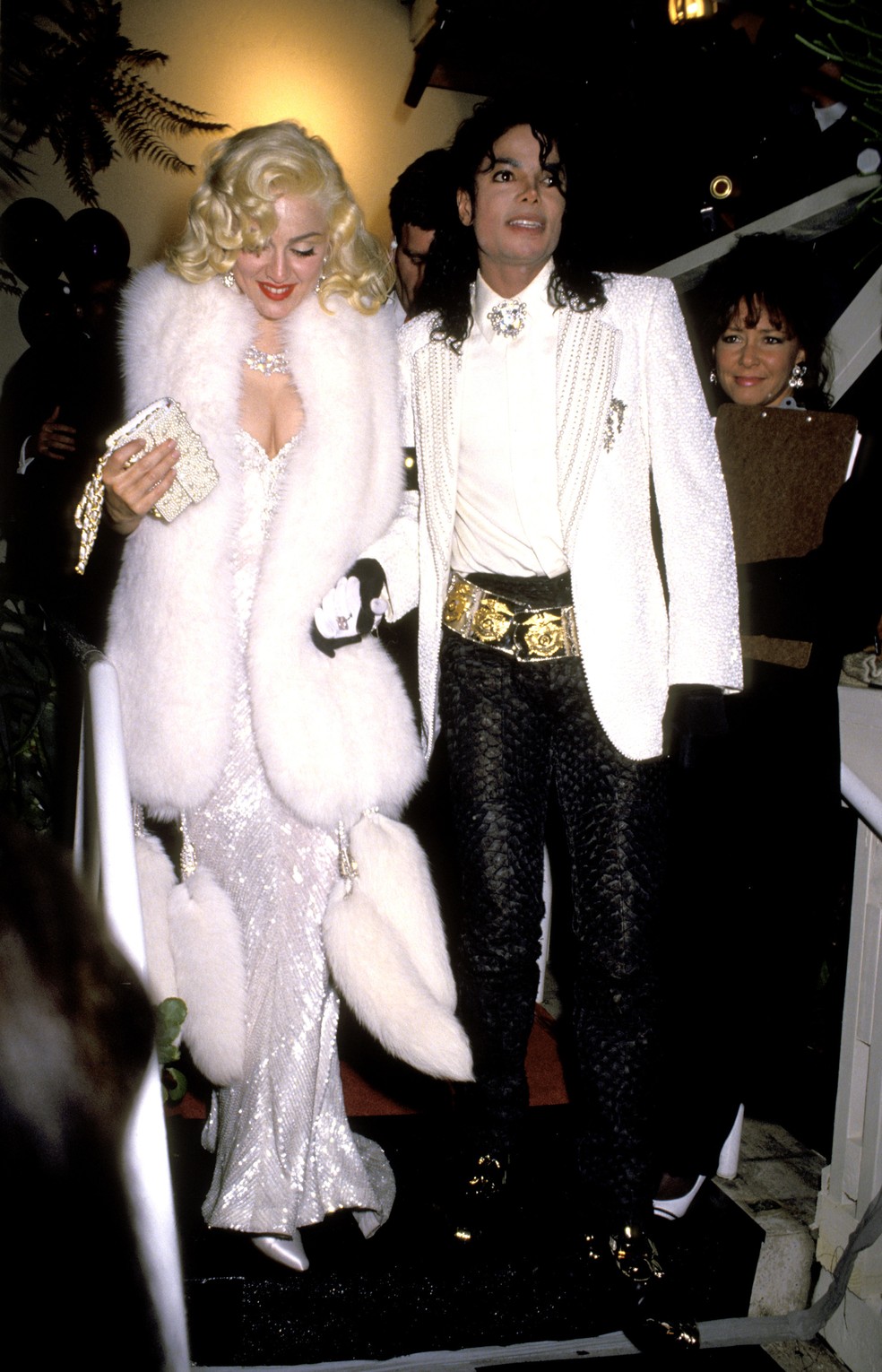 Madonna e Michael Jackson, no Oscar de 1991, usando Bob Mackie e Bill Whitten, respectivamente — Foto: Getty