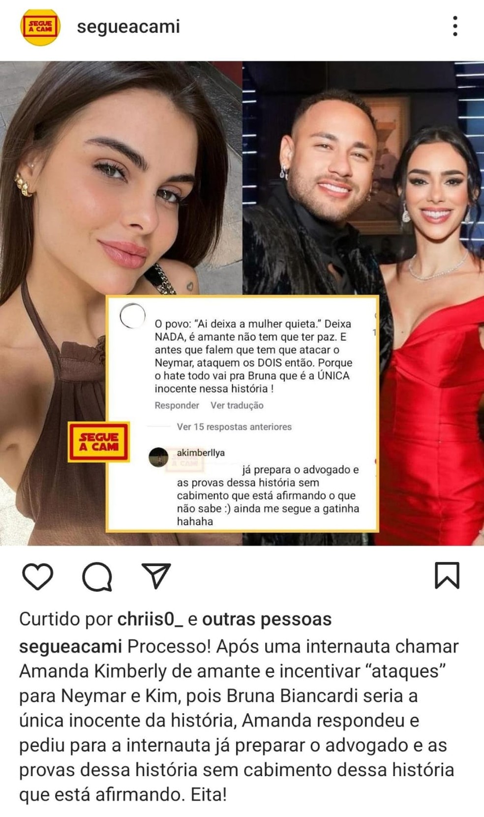 Amanda Kimberly ameaça internauta que a chamou de amante de Neymar — Foto: Reprodução/Instagram