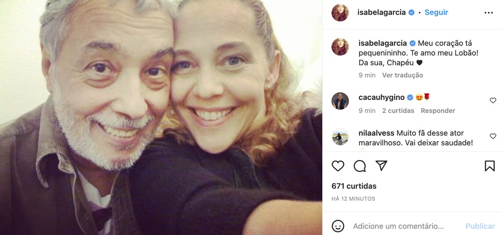 Isabela Garcia lamenta morte de Pedro Paulo Rangel — Foto: Reprodução / Instagram
