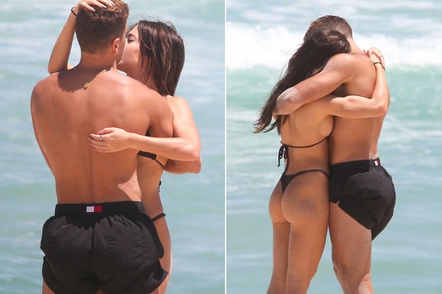 Jade Picon e André Lamoglia trocam chamegos na Praia da Barra