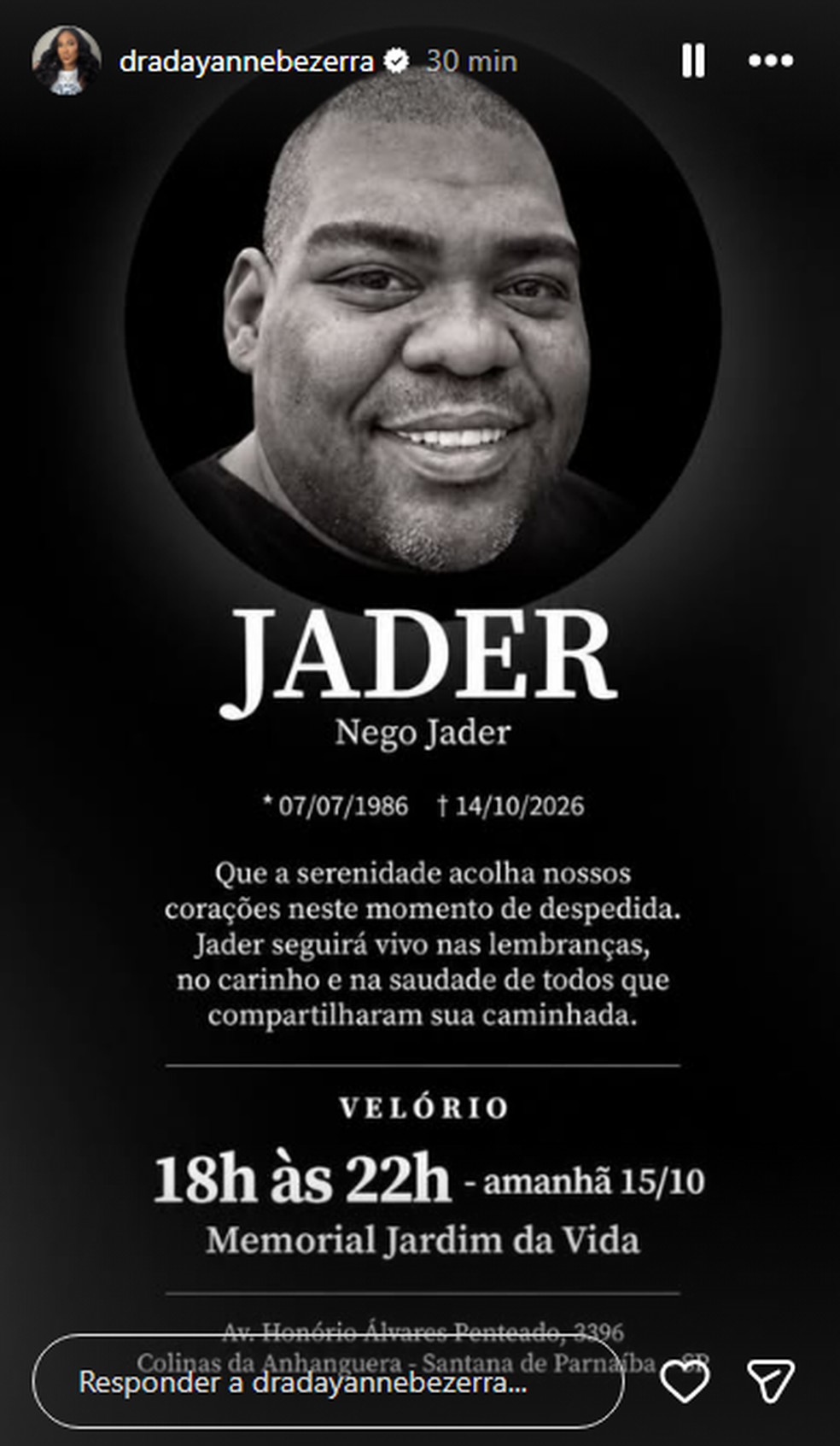 Morre Nego Jader, segurança de Deolane Bezerra — Foto: Reprodução/Instagram