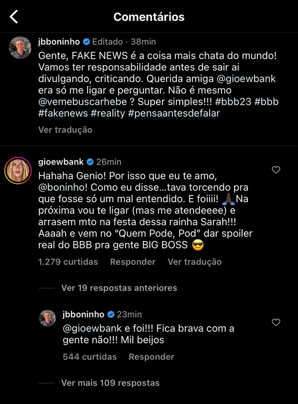 BBB23': Boninho desmente fake news e detona fala de Giovanna
