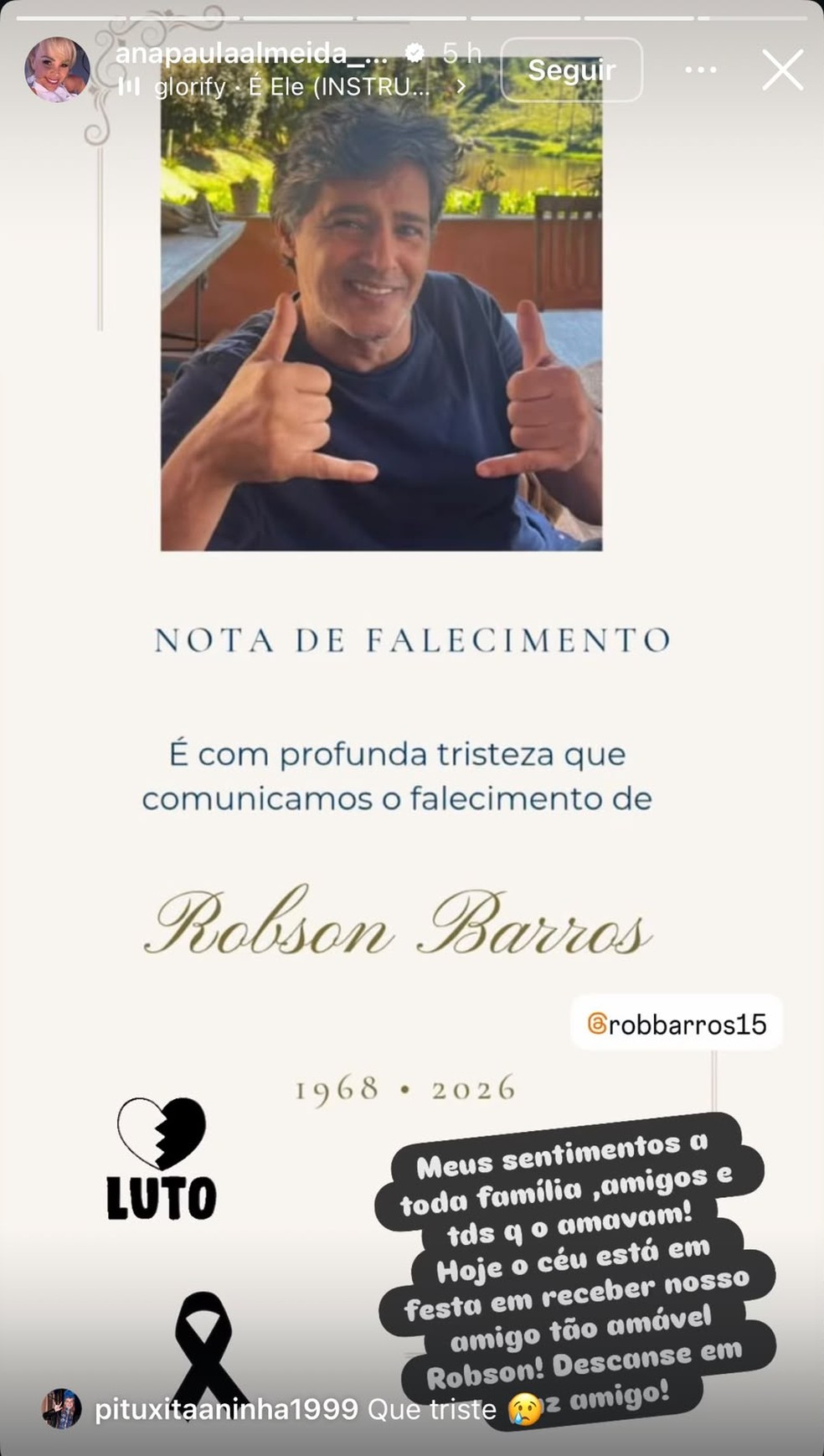 Story de Ana Paula Almeida — Foto: Reprodução/Instagram