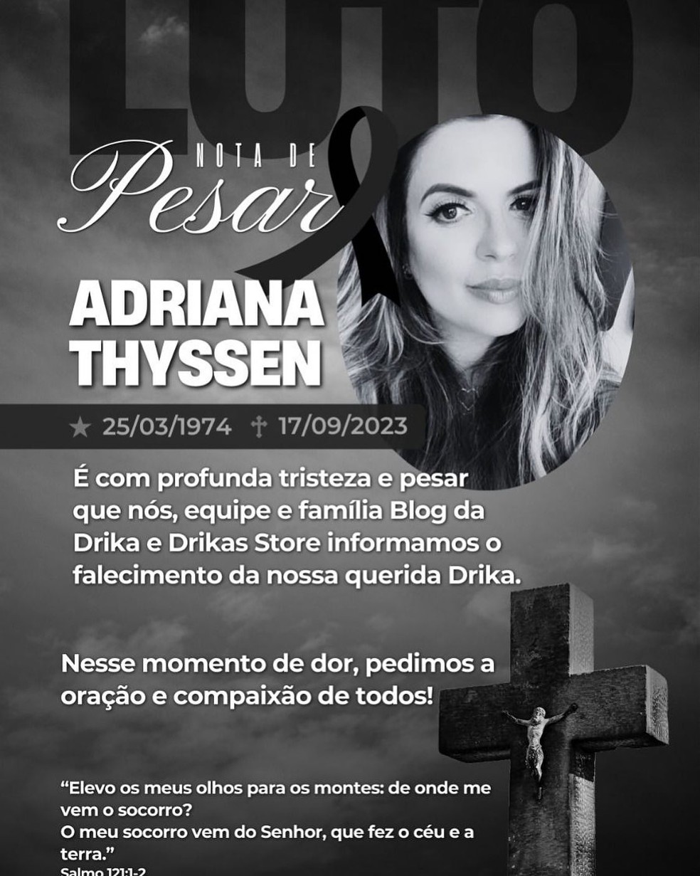 Morre aos 49 anos a influencer Adriana Thyssen — Foto: Instagram
