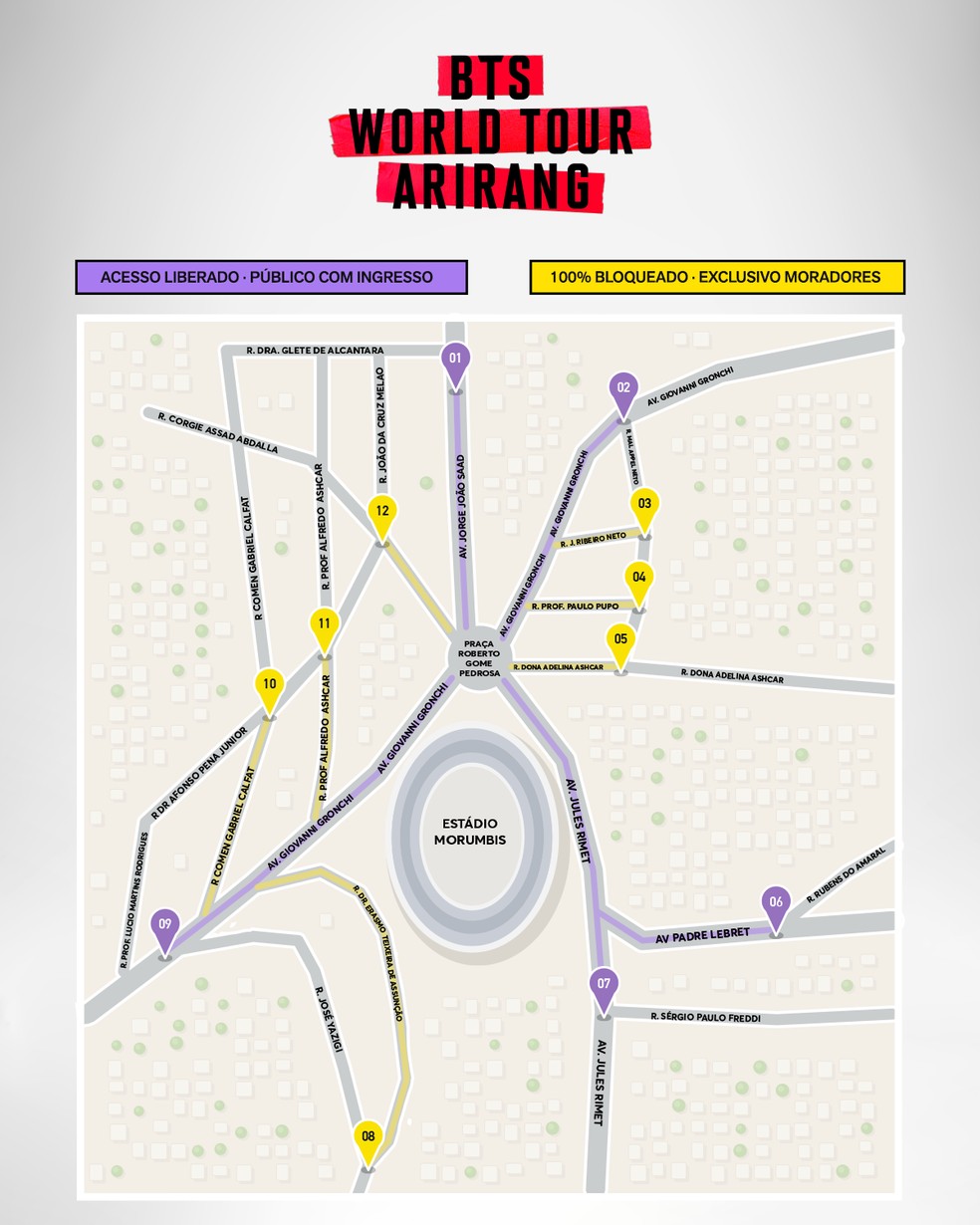 Ruas terão bloqueio total no entorno do MorumBIS — Foto: LiveNation