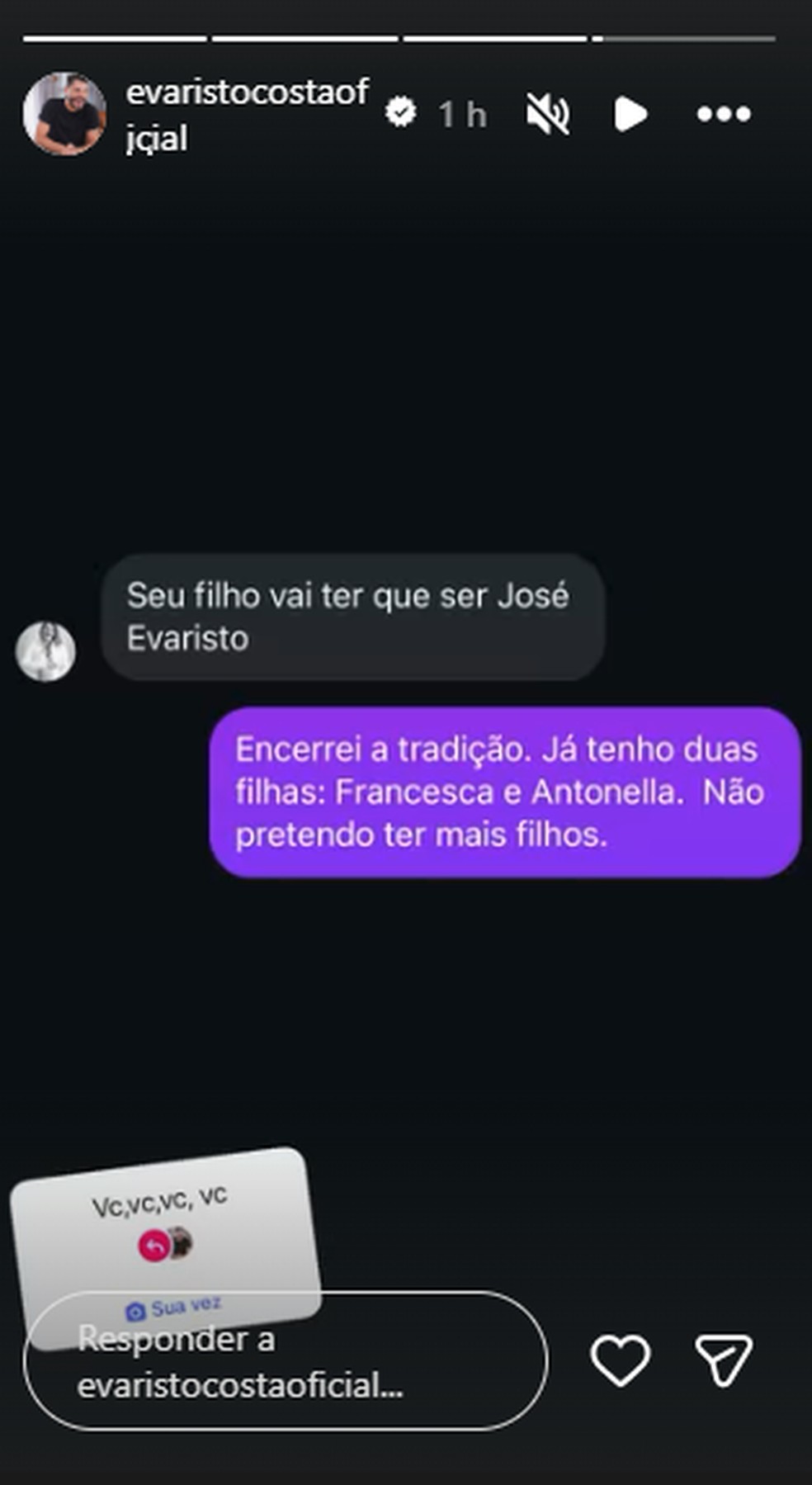 Post de Evaristo Costa — Foto: Reprodução/Instagram