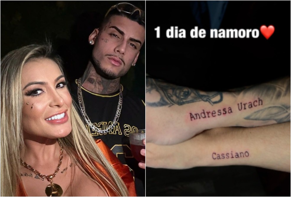 Andressa Urach e novo affair celebram um dia de namoro com tatuagem de amor